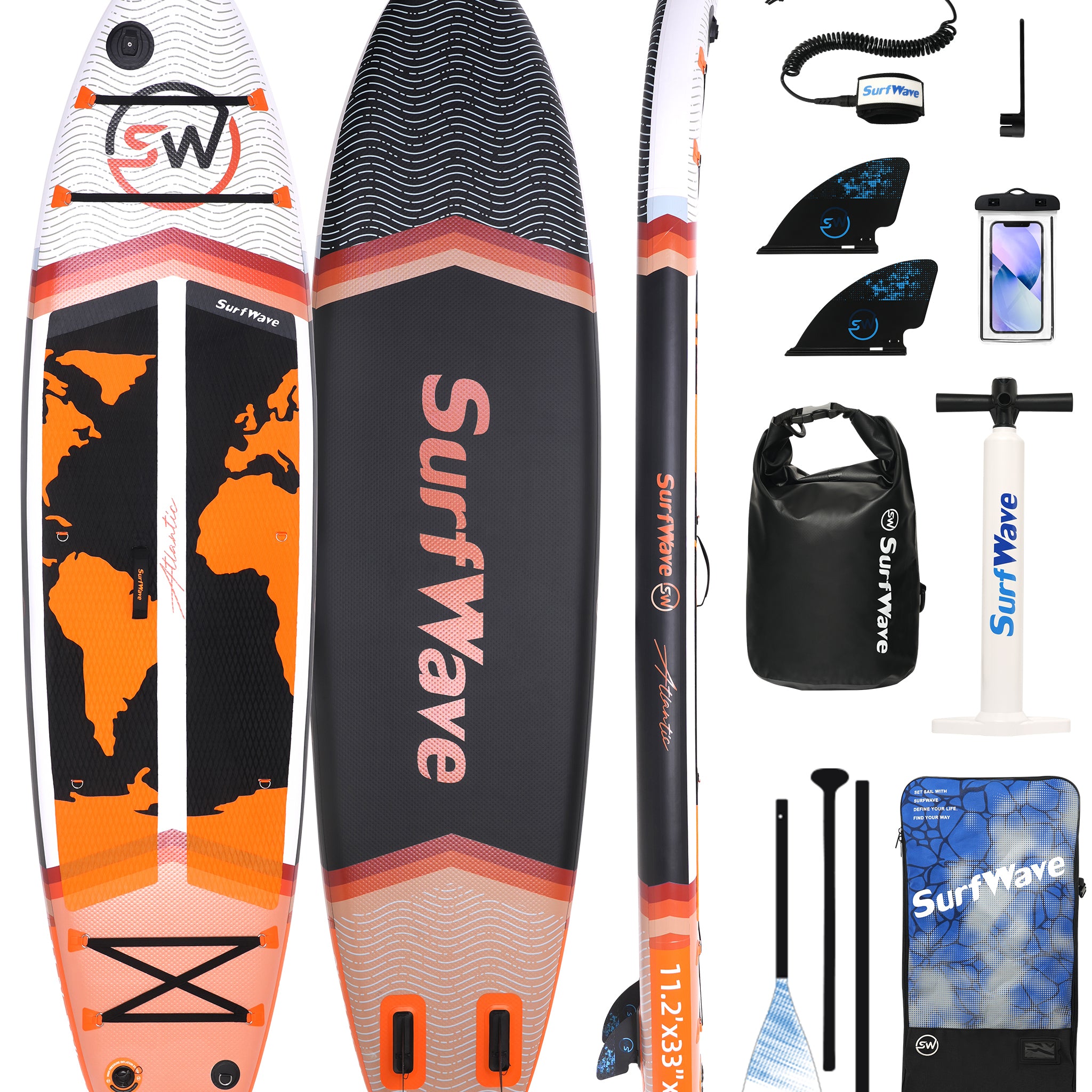 Inflatable Stand Up Paddle Board 11'X34"X6" With Accessories Water Sports Black Orange Anti Slip Garden & Outdoor American Design,Beach Multifunctional Pvc