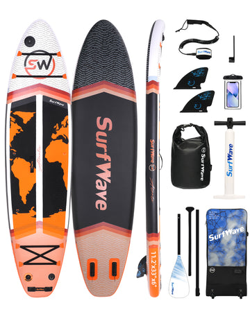 Inflatable Stand Up Paddle Board 11'X34"X6" With Accessories Water Sports Black Orange Anti Slip Garden & Outdoor American Design,Beach Multifunctional Pvc