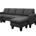 U Shaped Sofa Coch 4 Seat Sofa With Chaise Polyester Fabric For Living Room Apartment Office Dark Grey Dark Grey Linen Wood Primary Living Space Soft Eucalyptus Foam Linen 4 Seat