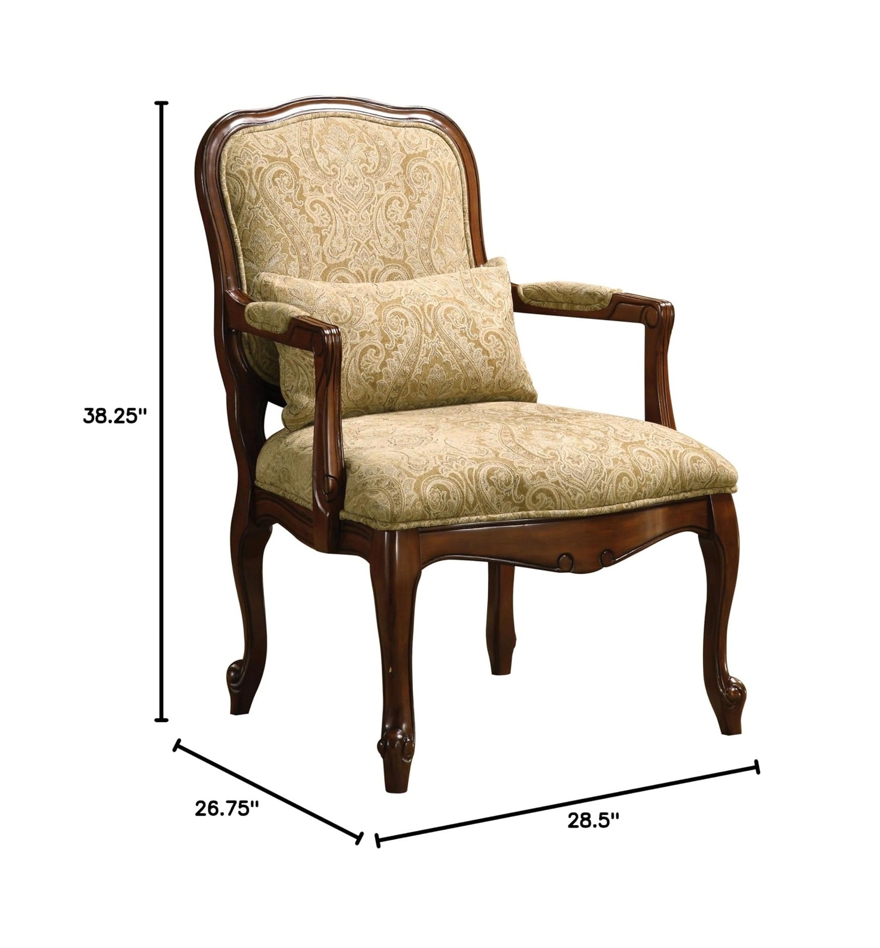 Queen Anne Style Legs Traditional Accent Chair W Pillow Beige Fabric Dark Cherry Solid Wood Padded Seat 1Pc Arm Chair Beige,Cherry Primary Living Space Antique,Contemporary,Traditional Fabric,Solid Wood