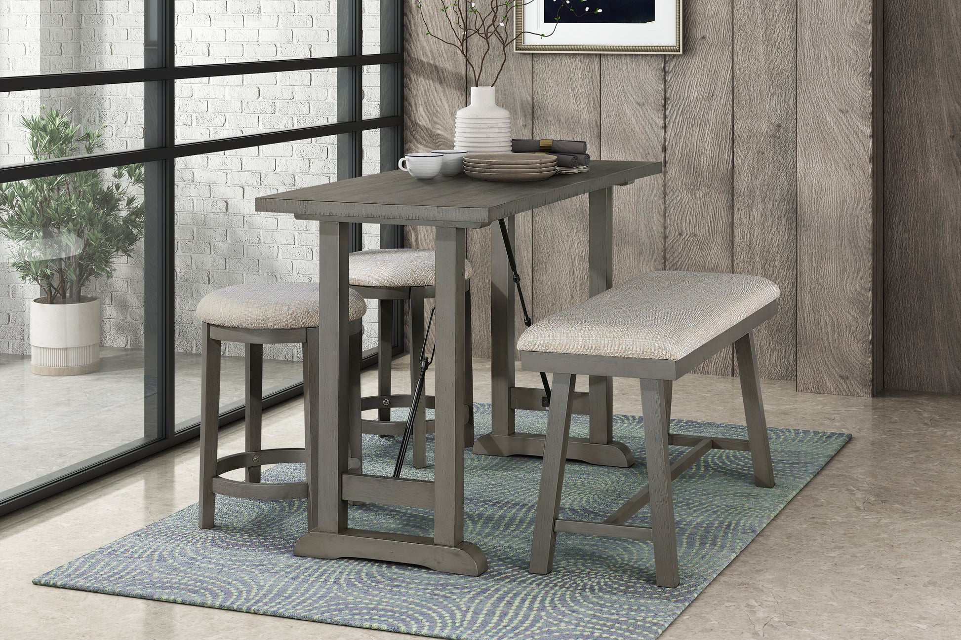 Light Gray Finish Counter Height Table Industrial Design Kitchen Dining Furniture 1Pc Light Gray Seats 4 Dining Room Kitchen & Dining Tables Rectangular Wood