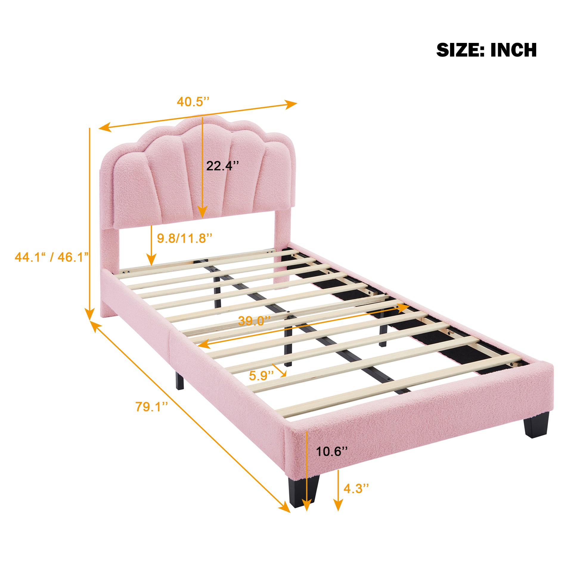 Twin Size Upholstered Flower Shape Bed, Elegant Flowers Headboard With Led Light Strip ,Sherpa Fabric Platform Bed With Wooden Slats Support, Pink Twin Pink Wood