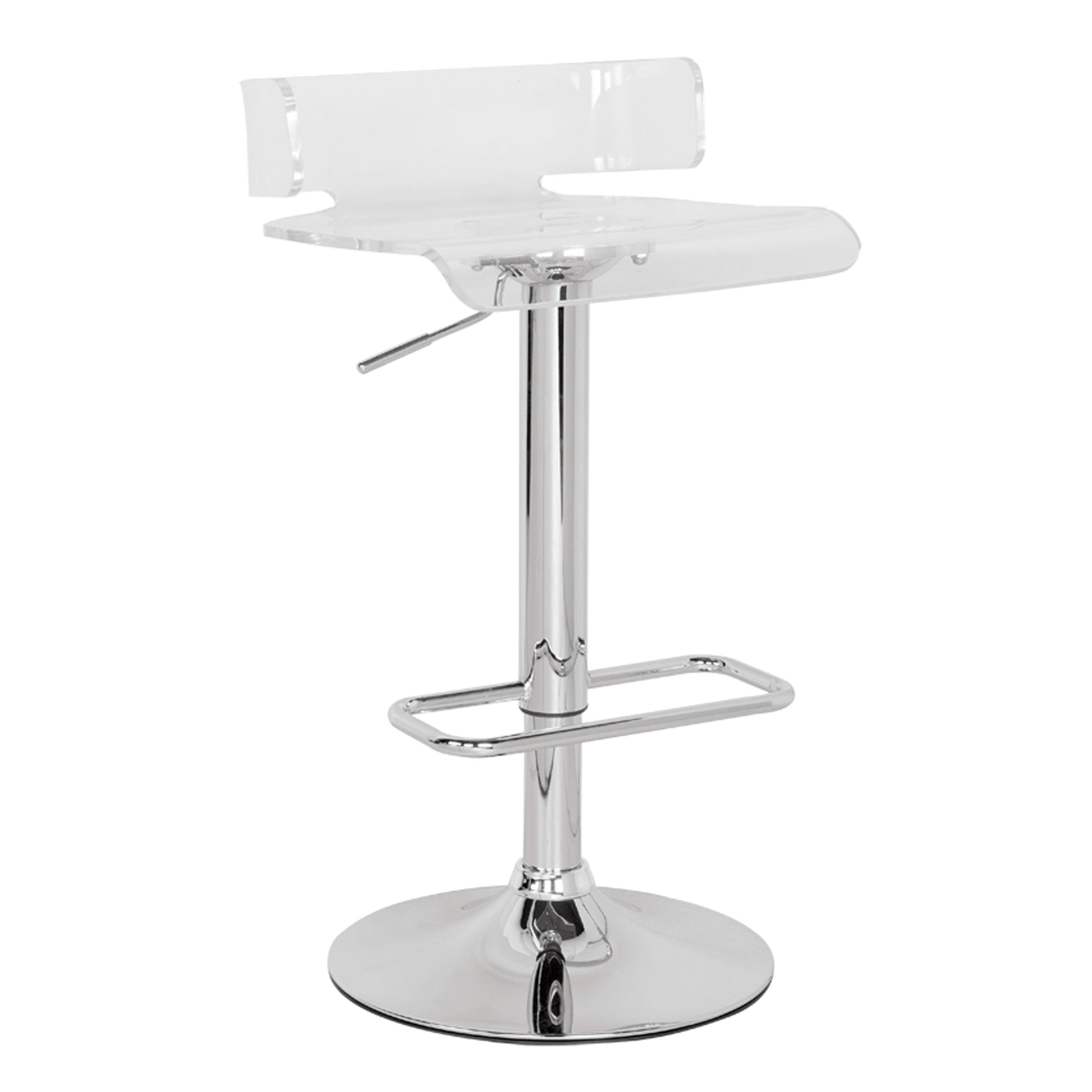 Clear And Chrome Adjustable Swivel Stool Silver Clear Bar Stools & Counter Stools Modern Swivel Plastic Metal