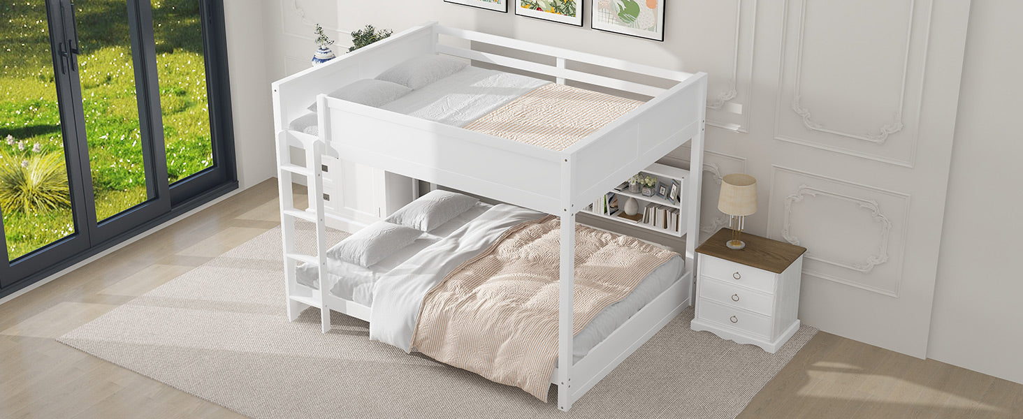 Queen Over Queen Bunk Bed With Storage Cabinets And Usb Ports, White Expected Arrival Time: 10.26 White Solid Wood Mdf