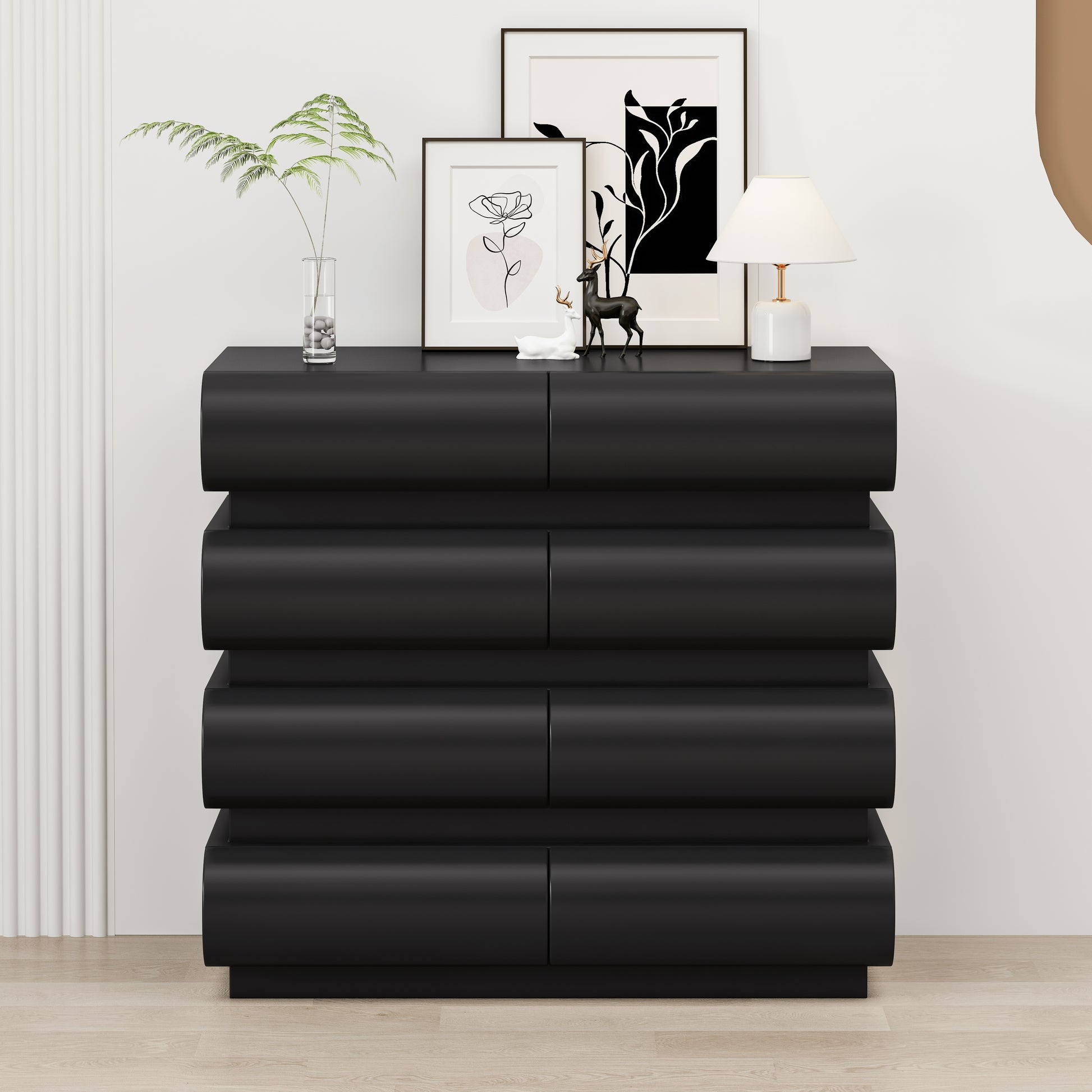 8 Drawer Dresser For Bedroom, Black Dresser No Handle, Modern 8 Chest Of Drawers With Wide Storage Black Mdf