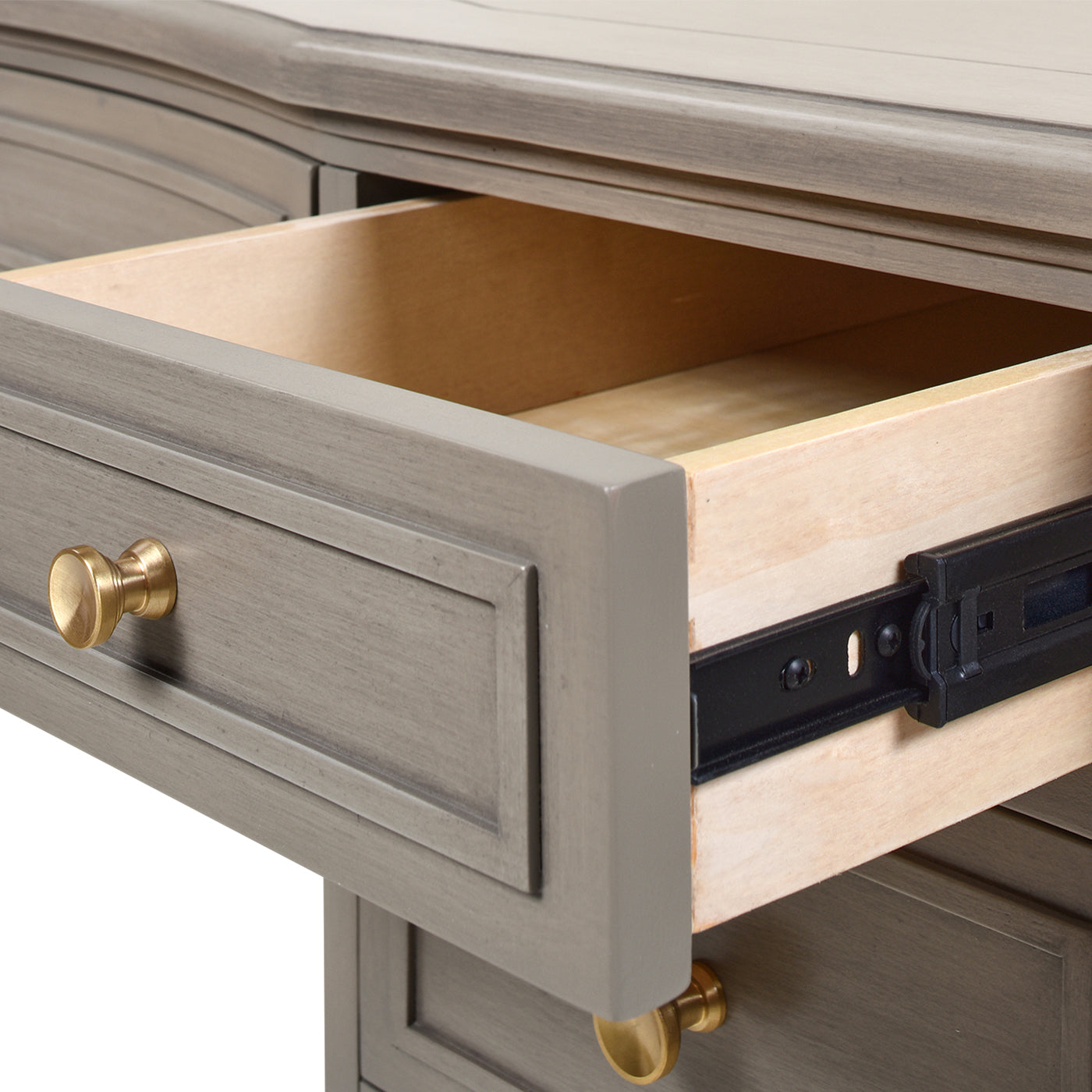 Dauphin Gold Accent 5 Drawer Wood Executive Desk, Grey Cashmere Wood Gray Solid Wood Mdf Wood