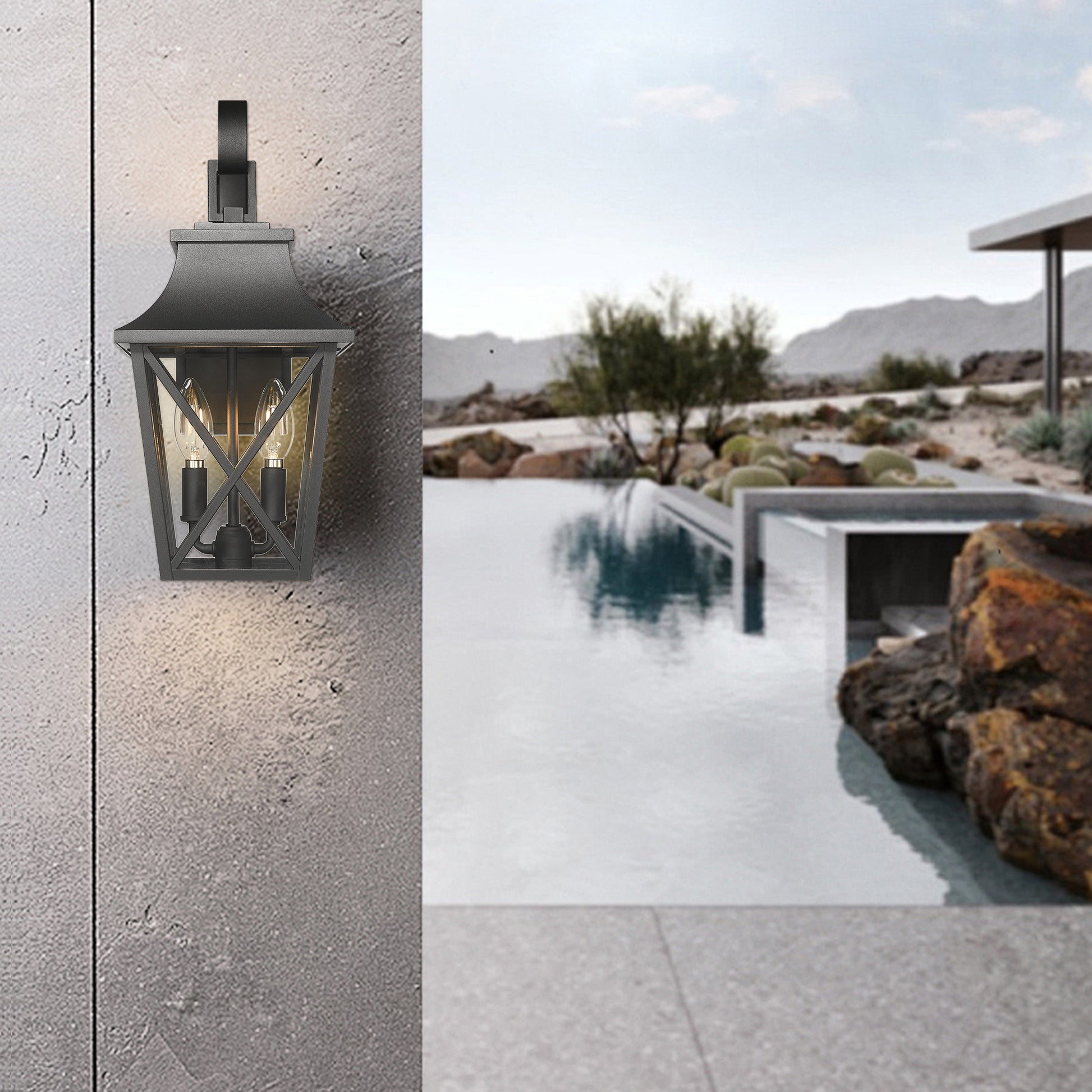 Black Outdoor Wall Lantern 2 Light, Large Outside Modern Wall Sconce Light Fixture, Industrial Porch Light Wall Mount With Glass, Waterproof Farmhouse Exterior Lamp Lighting 2 Pack Black Aluminium