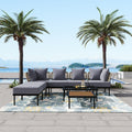 8 Piece Patio Sectional Sofa Set With Tempered Glass Coffee Table And Wooden Coffee Table For Outdoor Oasis, Garden, Patio And Poolside Light Grey Cushion Black Steel Light Grey Iron