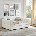 Daybed With Trundle Upholstered Tufted Sofa Bed, Full Size, Boucle Fabric, Beige 83