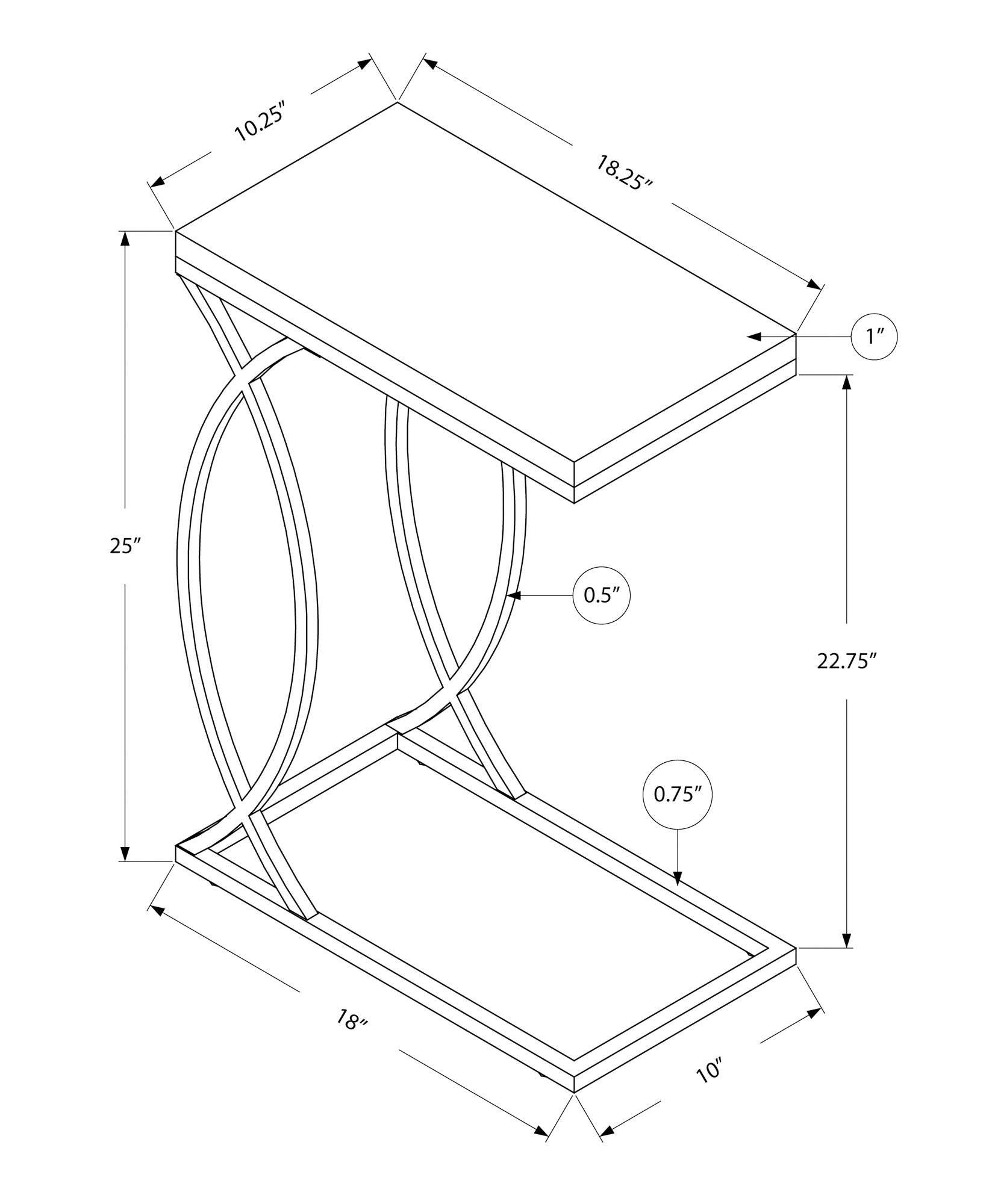 Accent Table, C Shaped, End, Side, Snack, Living Room, Bedroom, Grey Laminate, Chrome Metal, Contemporary, Modern Grey Mdf