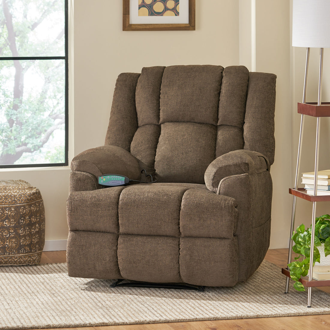 Massage Recliner Brown Fabric