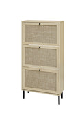 Rattan 3 Door Shoe Rack, Freestanding Modern Shoe Storage Cabinet, For Entryway Natural Particle Board