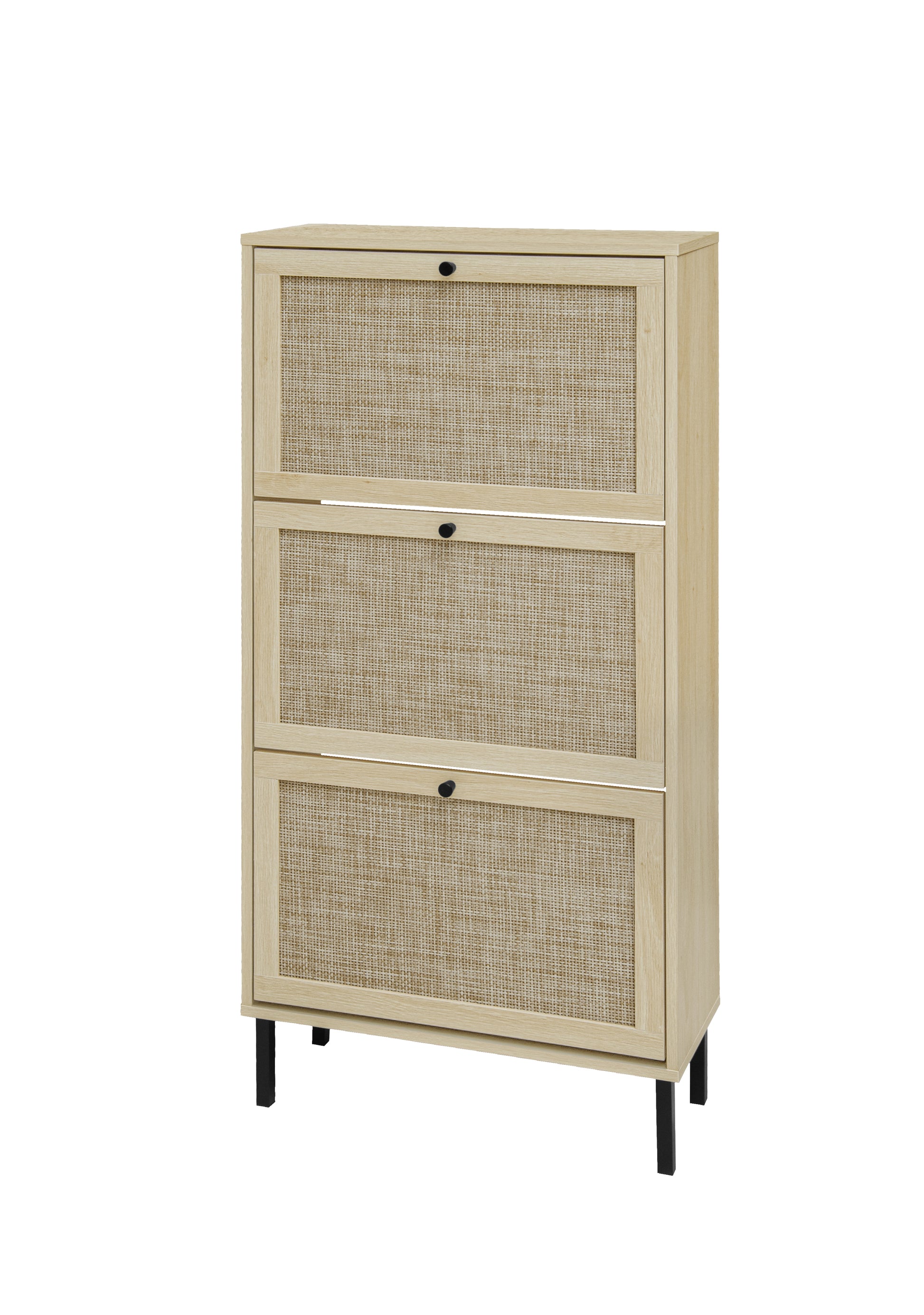 Rattan 3 Door Shoe Rack, Freestanding Modern Shoe Storage Cabinet, For Entryway Natural Particle Board