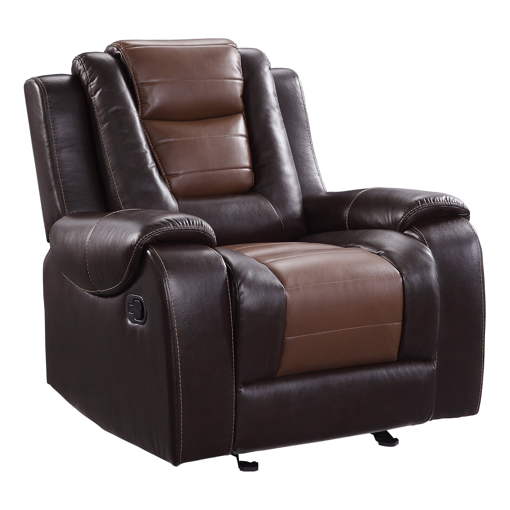 Modern Luxury Living Room Sofa Set 3Pc Reclining Sofa Loveseat Glider Reclining Chair Formal Furniture Premium Faux Leather Upholstery Comfortable Two Tone Brown Finish Dark Brown,Light Brown Faux Leather Wood Primary Living Space Luxury,Modern