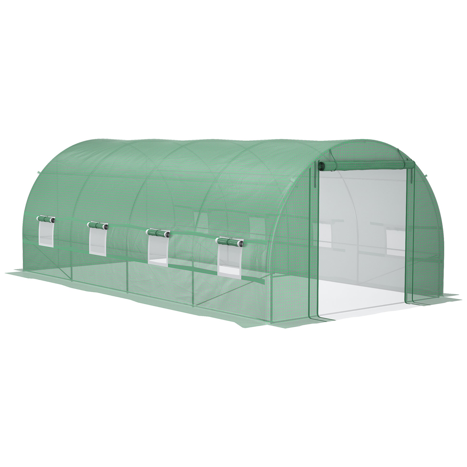 Outsunny 19' X 10' X 7' Walk In Tunnel Greenhouse With Zippered Door & 8 Mesh Windows, Large Garden Hot House Kit, Galvanized Steel Frame, Green Green Steel