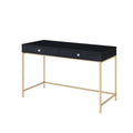 Black High Gloss And Gold 2 Drawer Writing Desk Black Gold Writting Desk Office Contemporary Rectangular Wood Metal