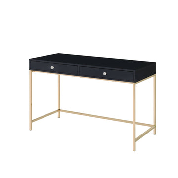 Black High Gloss And Gold 2 Drawer Writing Desk Black Gold Writting Desk Office Contemporary Rectangular Wood Metal