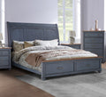 Americana King Size Sleigh Bed, Corduroy Blue Finish King Blue Rubberwood Rubber Wood