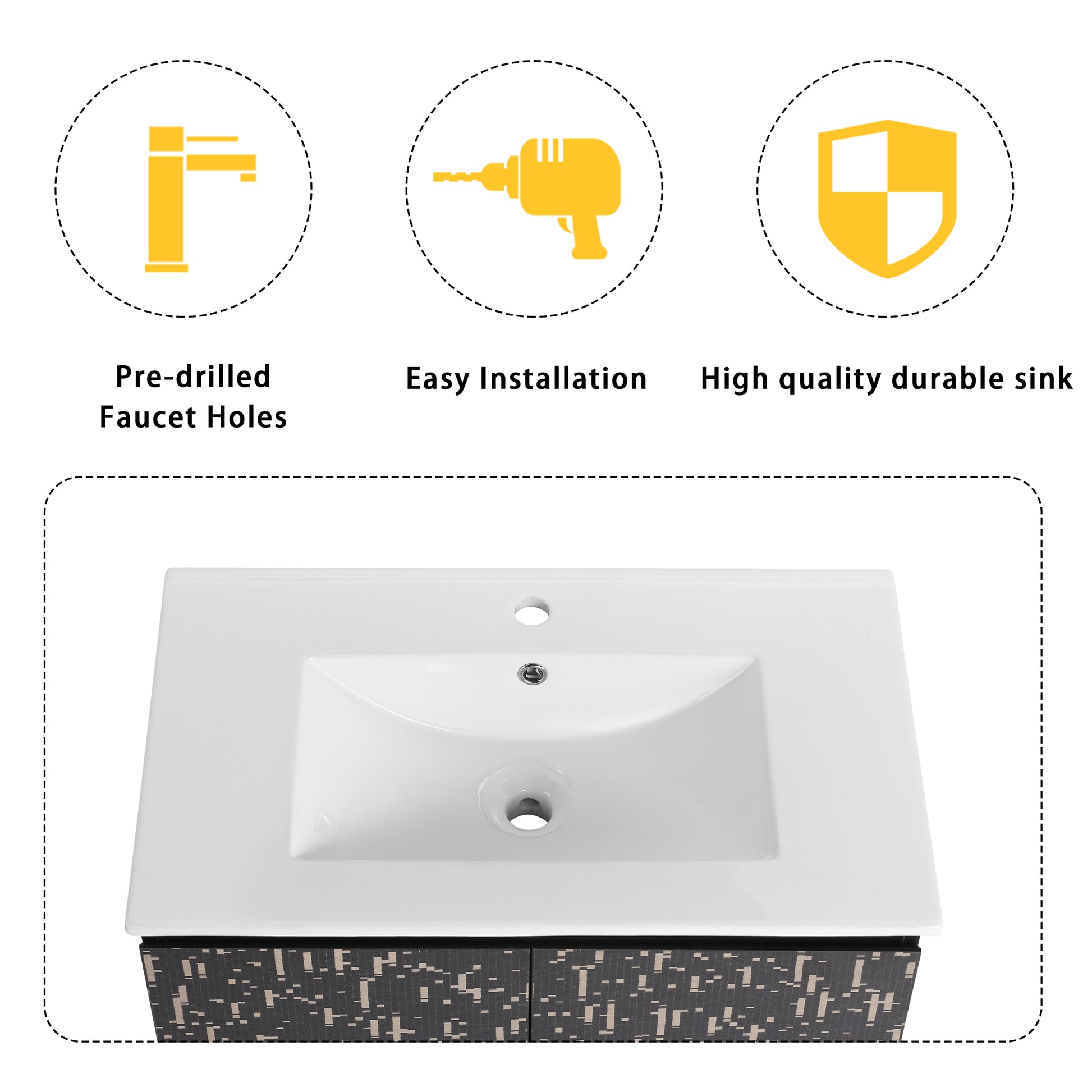 30'' Floating Wall Mounted Bathroom Vanity With Ceramics Sink & Soft Close Cabinet Door, Kd Package Black Bathroom Modern Plywood