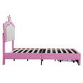 Twin Size Upholstered Bed Frame With Led Lights, Modern Upholstered Princess Bed With Crown Headboard, A Drawer, Pink White Box Spring Not Required Twin Pink White Wood Bedroom Modern Bed Frame Pu