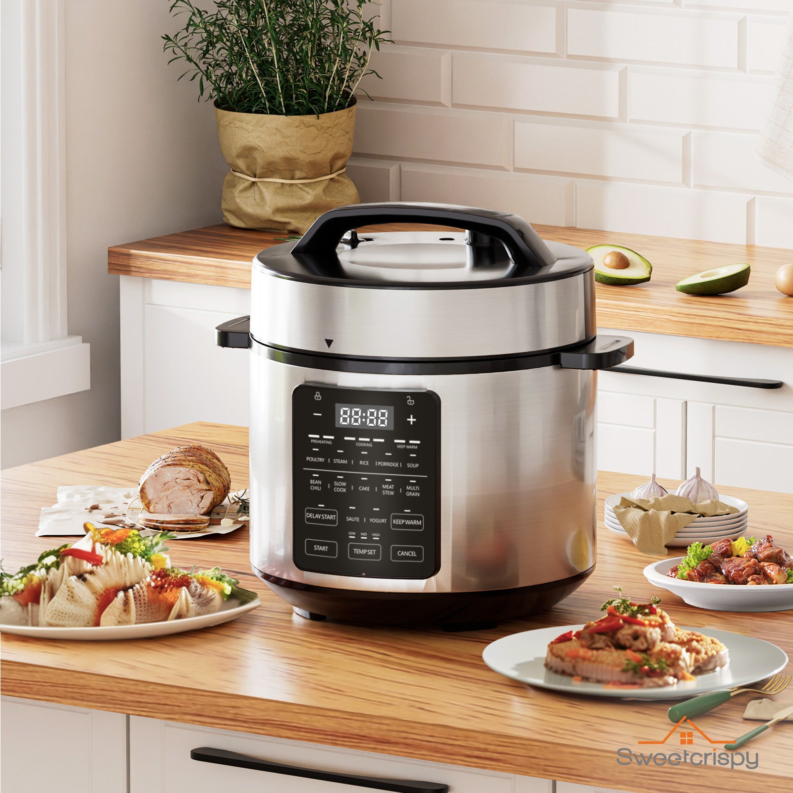 9 In 1 Electric Pressure Cooker 6 Quart, Steamer, Yogurt Maker, Warmer & Sterilizer, Saute, Slow Cooker, Rice Cooker, Egg Cooker, Multi Functional Smart Pot, Stainless Steel Black Stainless Steel