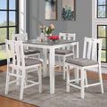 White Solid Wood 5Pc Counter Height Dining Set Table 4X Chairs Gray Linen Like Fabric Cushions Seats Chairs Dining Room Wood Dining Room Solid Wood Square Dining Table With Chair Wood Wood White Gray Slat Back Seats 4 36 Inches