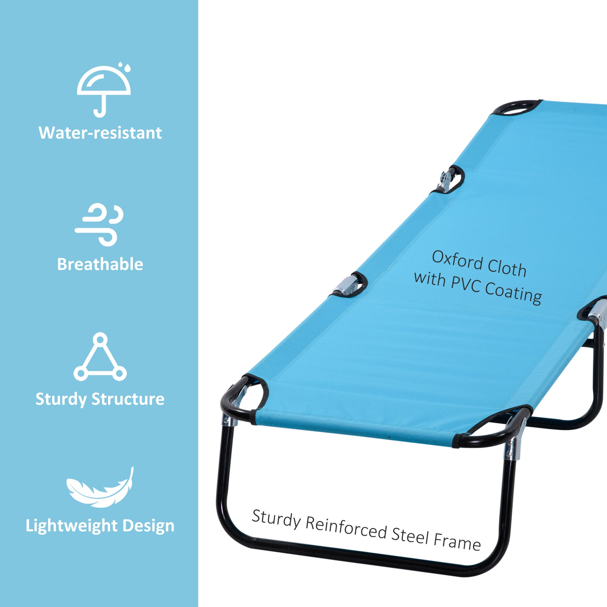 Outsunny Folding Chaise Lounge Pool Chairs, Outdoor Sun Tanning Chairs With 5 Level Reclining Back, Steel Frame For Beach, Yard, Patio, Sky Blue Blue Steel
