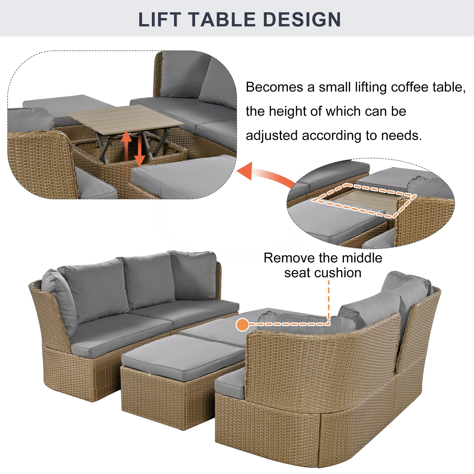 Customizable Outdoor Patio Furniture Set, Wicker Furniture Sofa Set With Thick Cushions, Suitable For Backyard, Porch. Yes Gray Garden & Outdoor Complete Patio Sets Hdpe