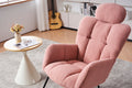 055 Teddy Fabric Upholstered Nursery Rocking Glider Chair Mid Century Modern Accent Arm Chair Padded Seat With High Backrest And Pillows For Living Room Bedroom Offices Pink Teddy Headrest Solid