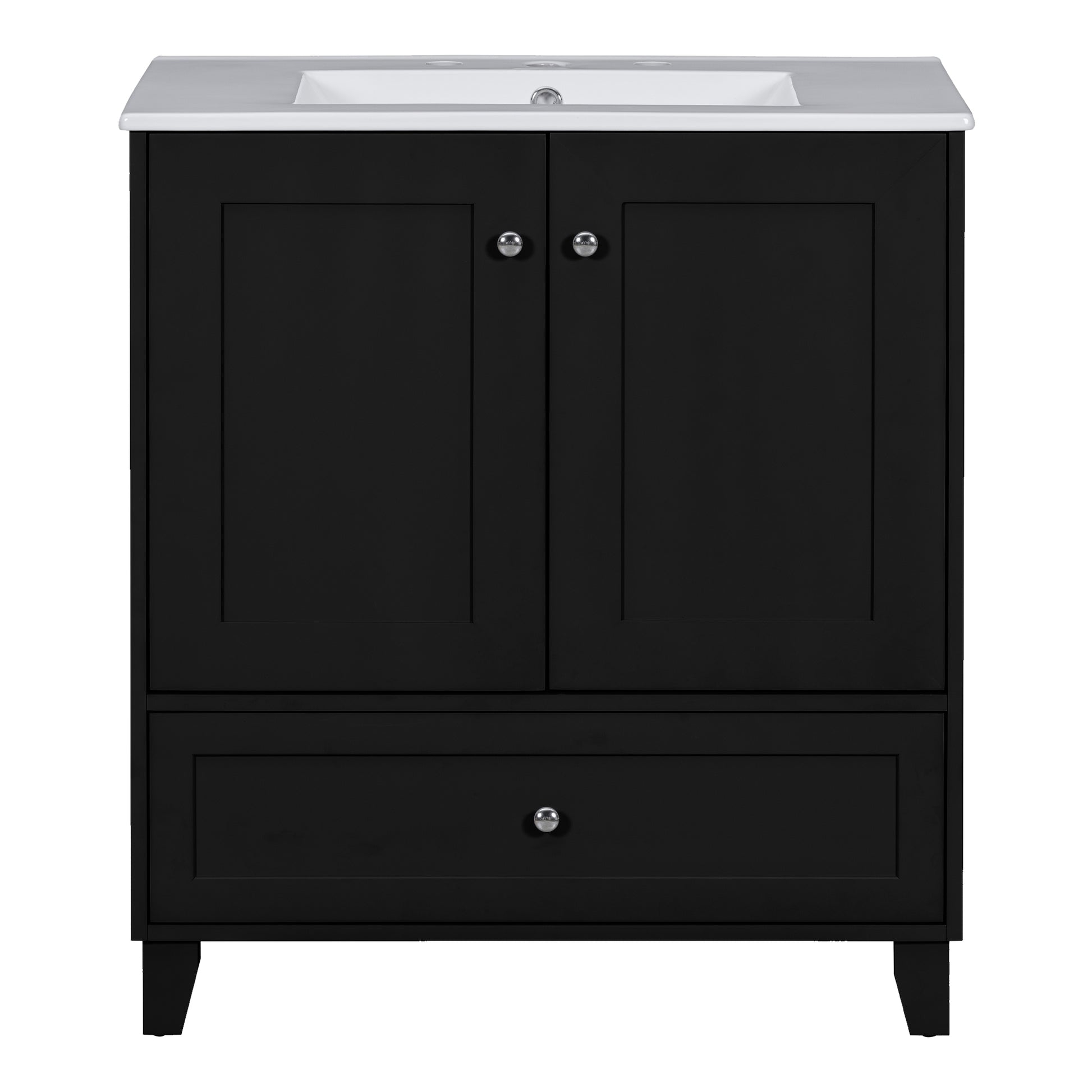 30" Black Bathroom Vanity Set With Ceramic Sink And Large Storage Space Ideal For Small Bathrooms Black Bathroom Solid Wood Mdf