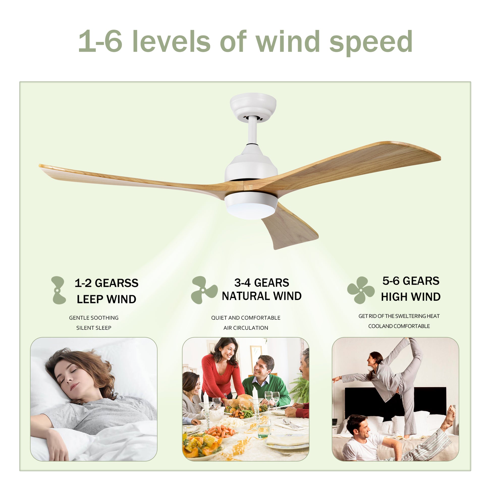 52" Ceiling Fan With Lights Remote Control,Quiet Dc Motor 3 Blade Ceiling Fans 6 Speed Levels,Reversible Ceiling Fan, For Patio Living Room, Bedroom, Office,Indoor. White Natural White