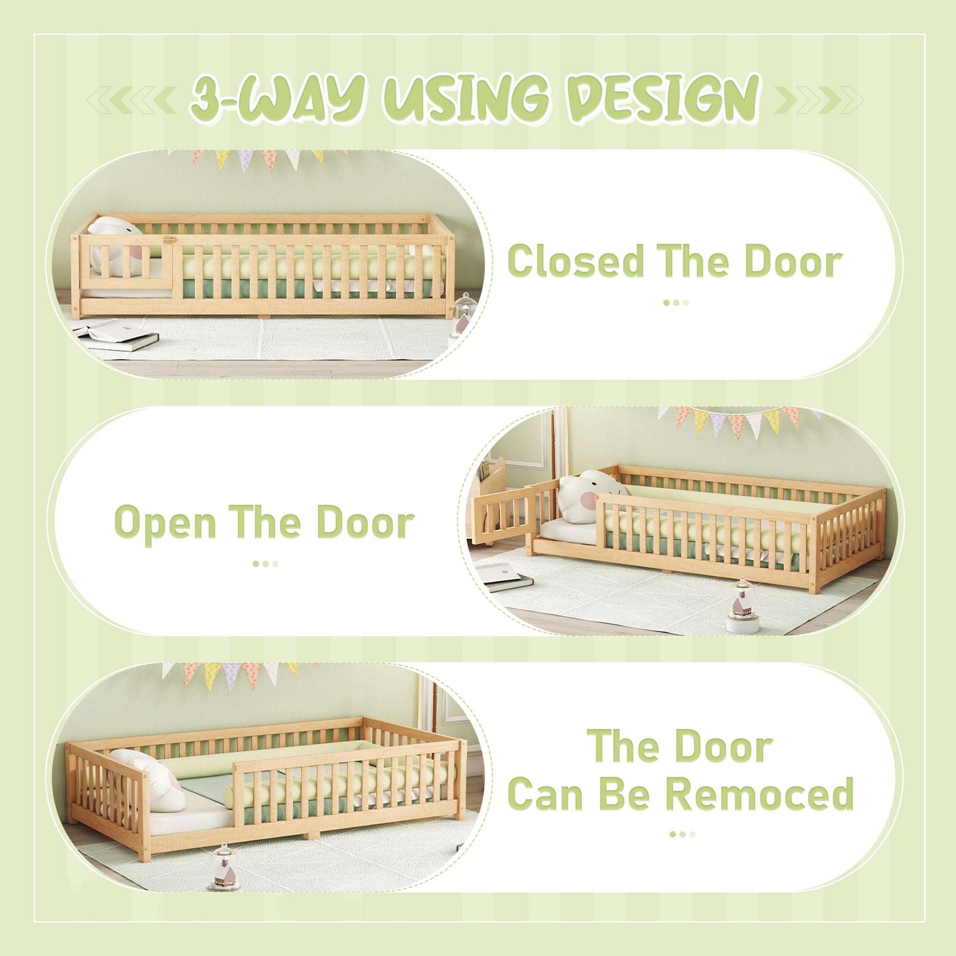 Twin Size Bed Floor Bed With Safety Guardrails And Door For Kids, Natural Old Sku: W158090686 Twin Natural Pine