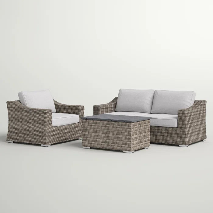 Stylish Rattan Wicker Fully Assembled 3 Person Seating Group With Plush Cushions Perfect For Outdoor Relaxation Grey,Grey Mix Wicker