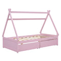 Twin Size House Platform Bed With Two Drawers,Headboard And Footboard, Pink Twin Pink Pine