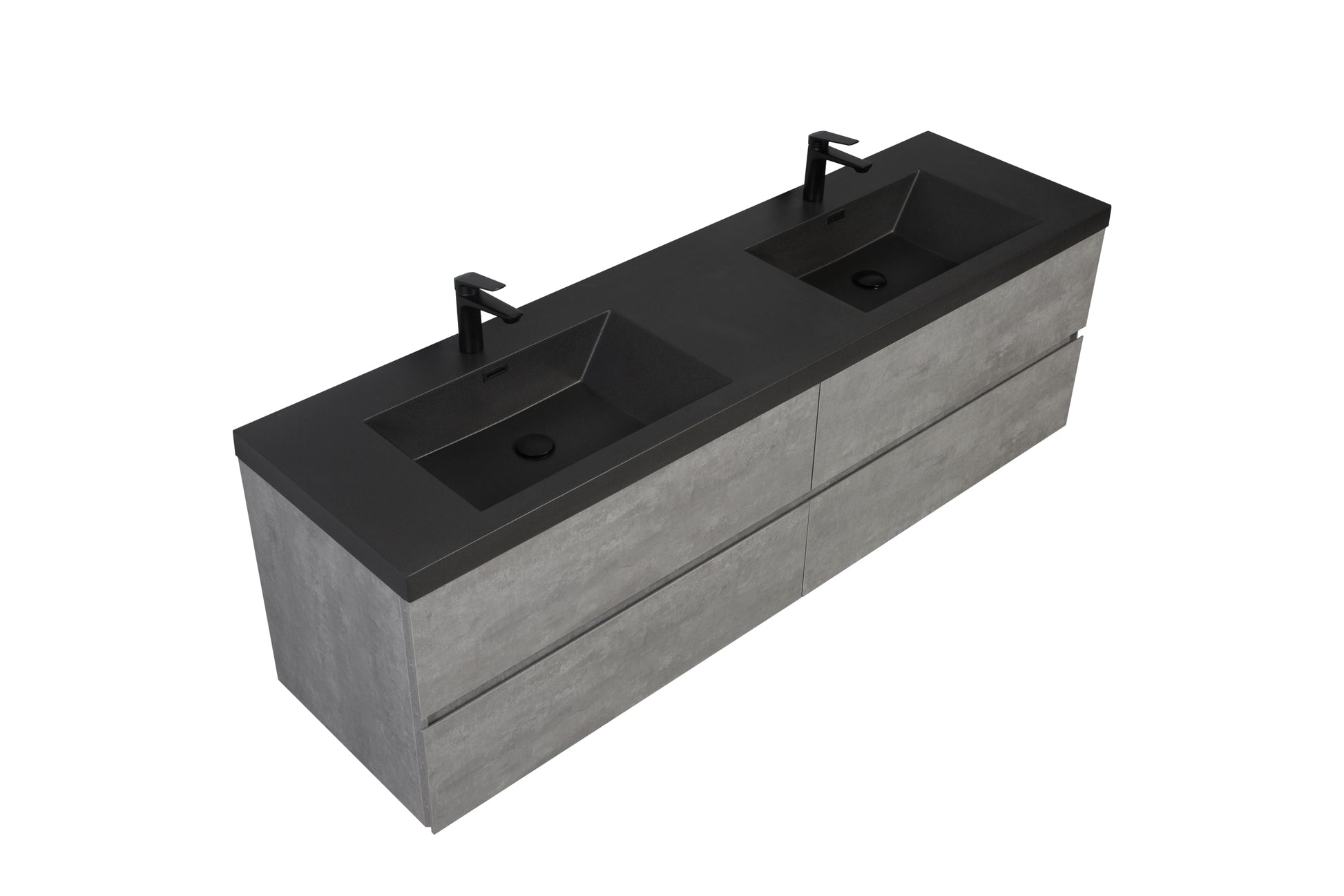 72" Floating Bathroom Vanity With Sink, Modern Wall Mounted Bathroom Storage Vanity Cabinet With Two Black Quartz Sand Top Basins And Four Soft Close Drawers, 24V12 72Gr Grey 4 Grey Wall Mounted Plywood