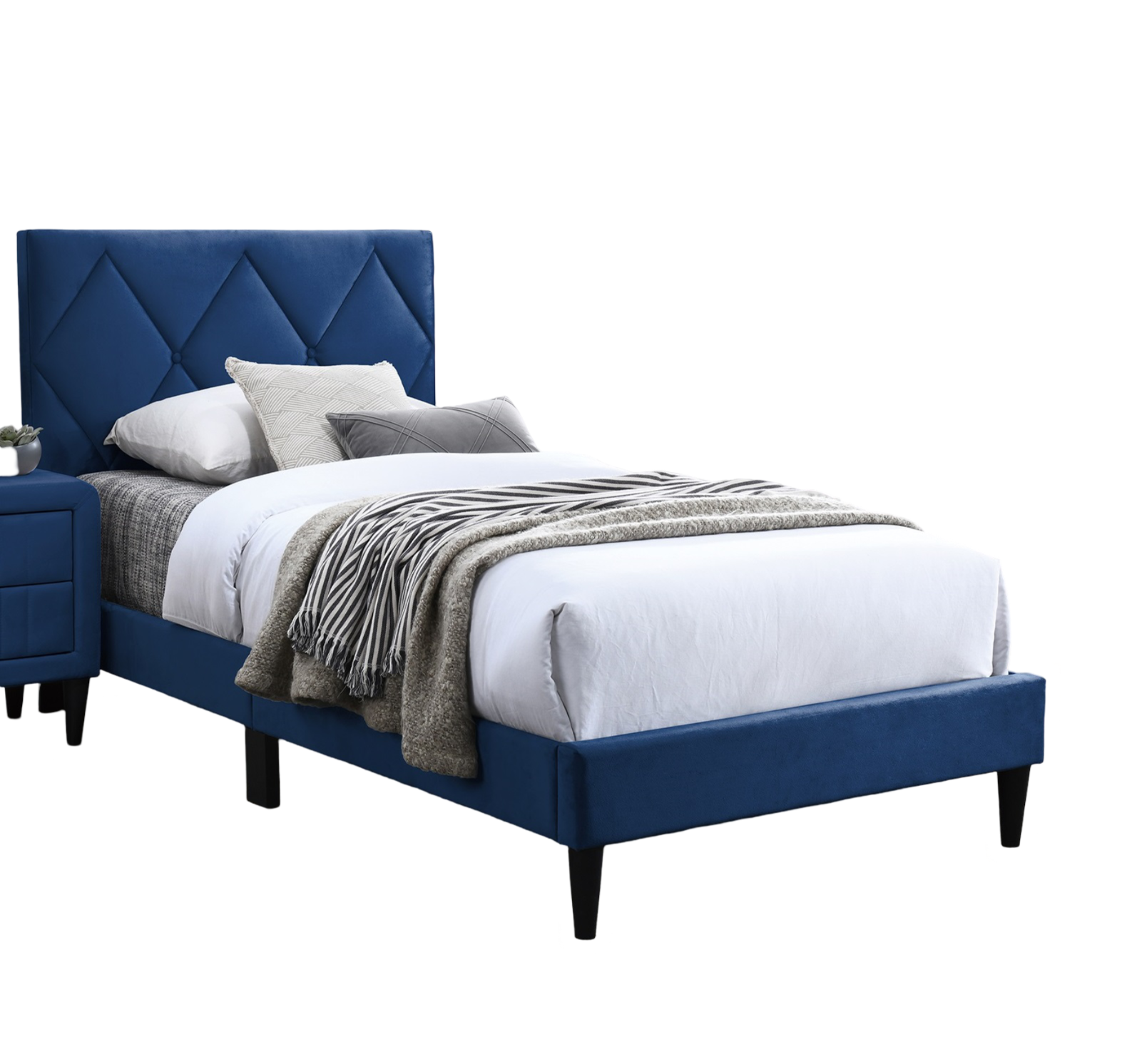 Full Size Bed W Adjustable Headboard 1Pc Bedframe, Navy Blue Velvet Upholstered Youth Bedroom Furniture Box Spring Not Required Full Navy Blue Wood Bedroom Classic,Contemporary,Mid Century Modern,Modern Bed Frame Foam Velvet Particle Board Mdf