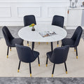 Table And Chair Set.Modern Extendable Mdf Dining Table.The Table Has A Telescopic Design, Suitable For Gatherings Of Different Size.Paired With 6 Chairs With Pu Cushions And Black Metal Legs. White Black Seats 6 Mdf Metal