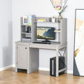 Homcom Farmhouse Computer Desk With Hutch And Cabinet, Home Office Desk With Storage, For Study, Light Grey Light Grey Particle Board