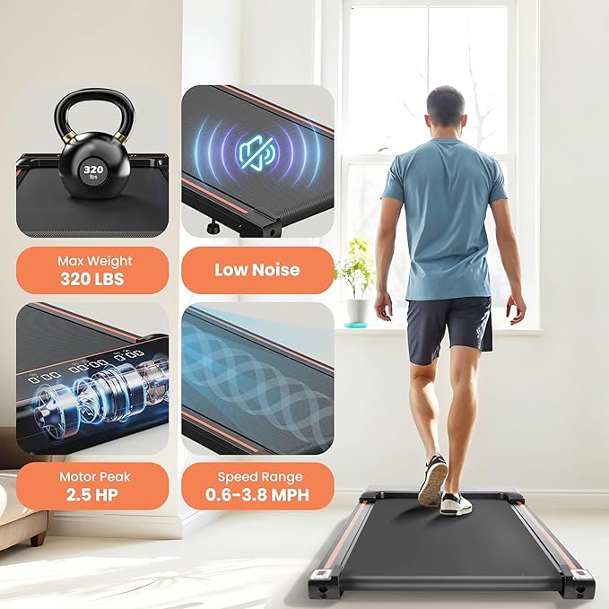 Walking Pad Under Desk Treadmill 3 In 1 Portable Folding Walking Jogging Running Machine With Remote Control & Led Display For Home Office, Larger Running Area, Quiet For Fitness In Small Spaces