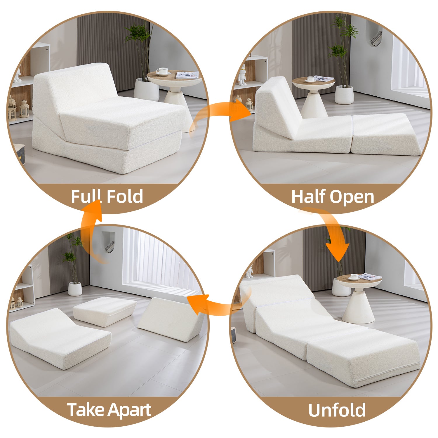 Folding Sofa Bed Couch Unfold For Comfortable Nap Modular Play Couch For Living Room The Office Room Playroom White Color White Primary Living Space Memory Foam And Polyurethane Foam Polyester Blend