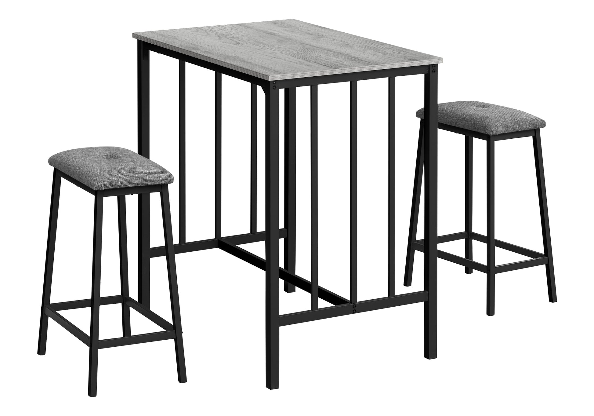 Dining Set, 3Pcs Set, Counter Height, 36" Rectangular, Small, Kitchen, Grey Laminate, Black Metal, Contemporary, Modern Grey Foam Metal