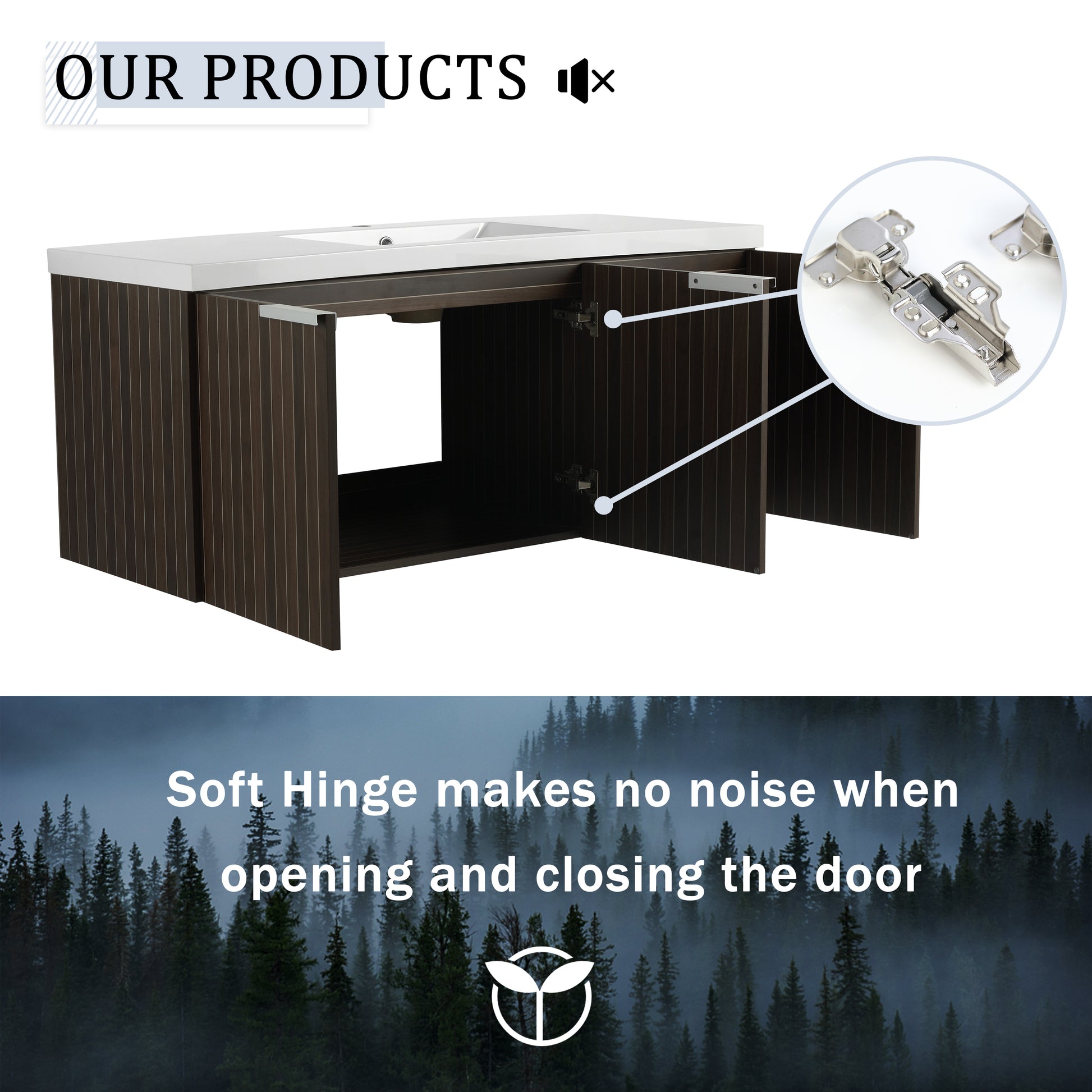 48 Inch Bathroom Cabinet With Resin Sink,Soft Close Doors,Float Mounting Design Silver Brown Stripe Bathroom Modern Plywood Plywood