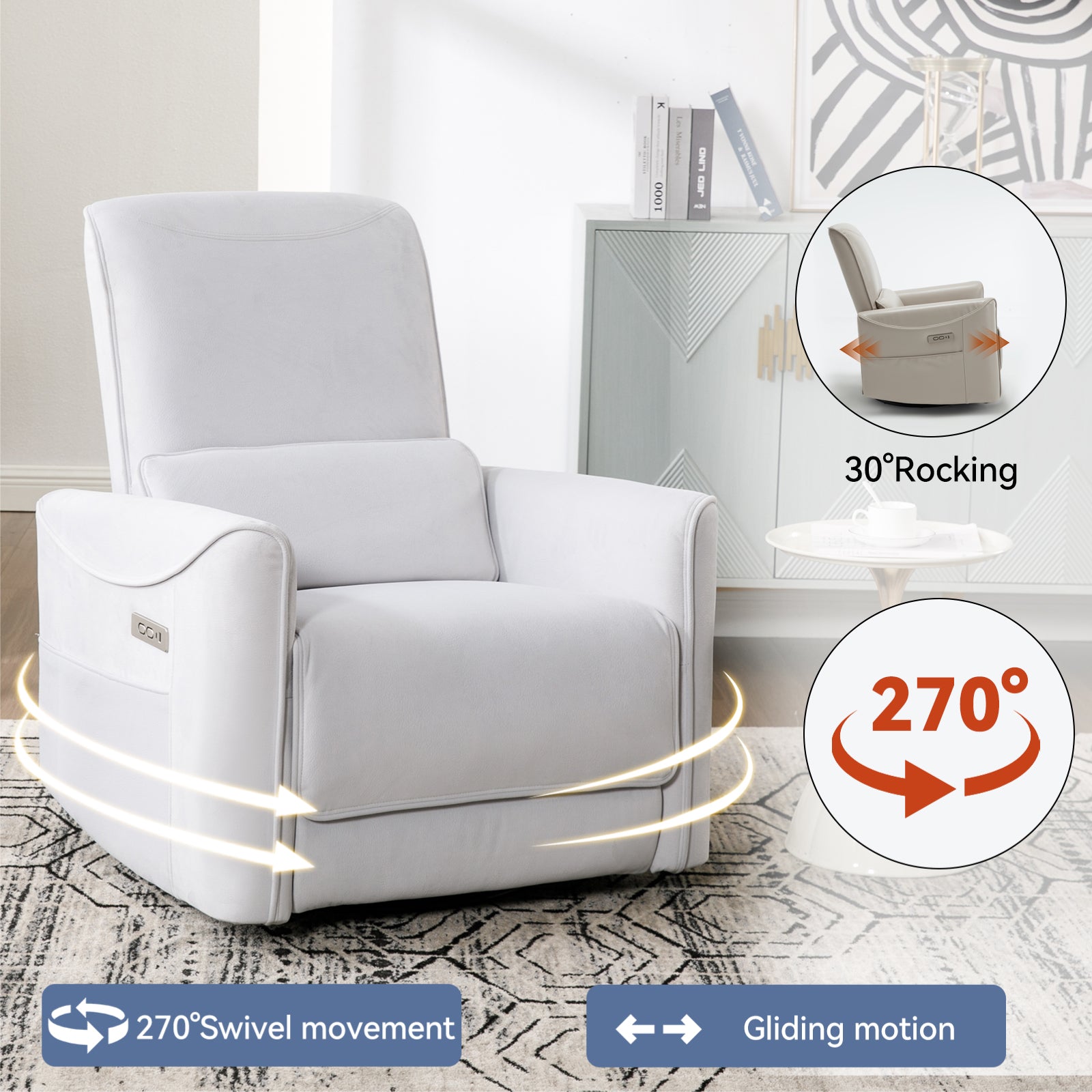 Beige Swivel And Rocker Power Recliner Chair, Heavy Duty Motion Mechanism With Usb And Type C Ports Beige Polyester Power Push Button Metal Primary Living Space Medium Firm Tight Back Heavy Duty American Design Pine Square Arms Fiber Foam And Polyester