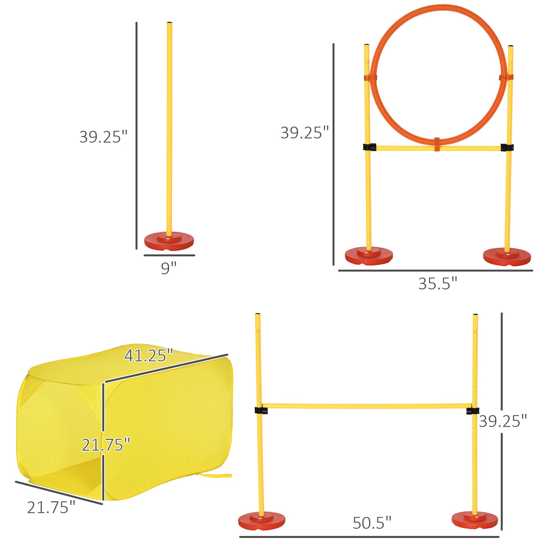 Pawhut 4 Piece Dog Agility Training Equipment Doggie Obstacle Course With Tunnel, Hurdle Bar, Hoop, Weave Poles, And Easy Carry Case Yellow Abs