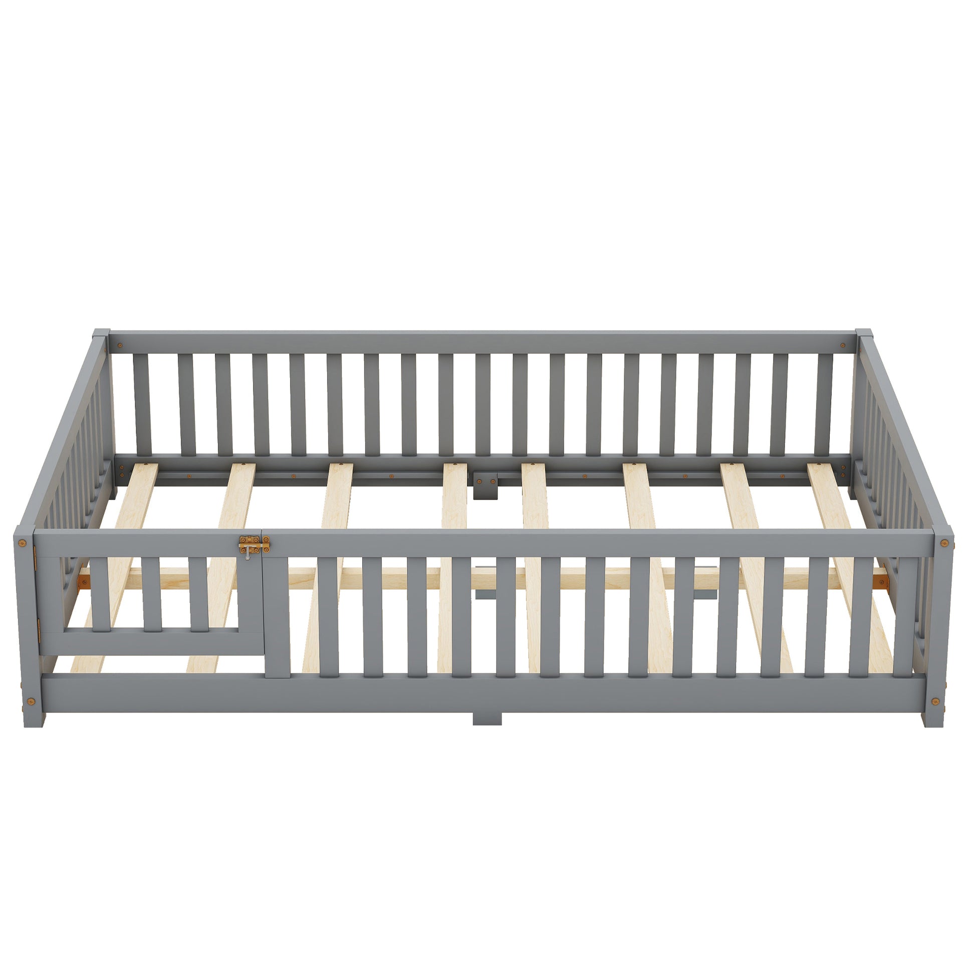 Full Size Bed Floor Bed With Safety Guardrails And Door For Kids, Gray Old Sku: W158090691 Full Gray Pine