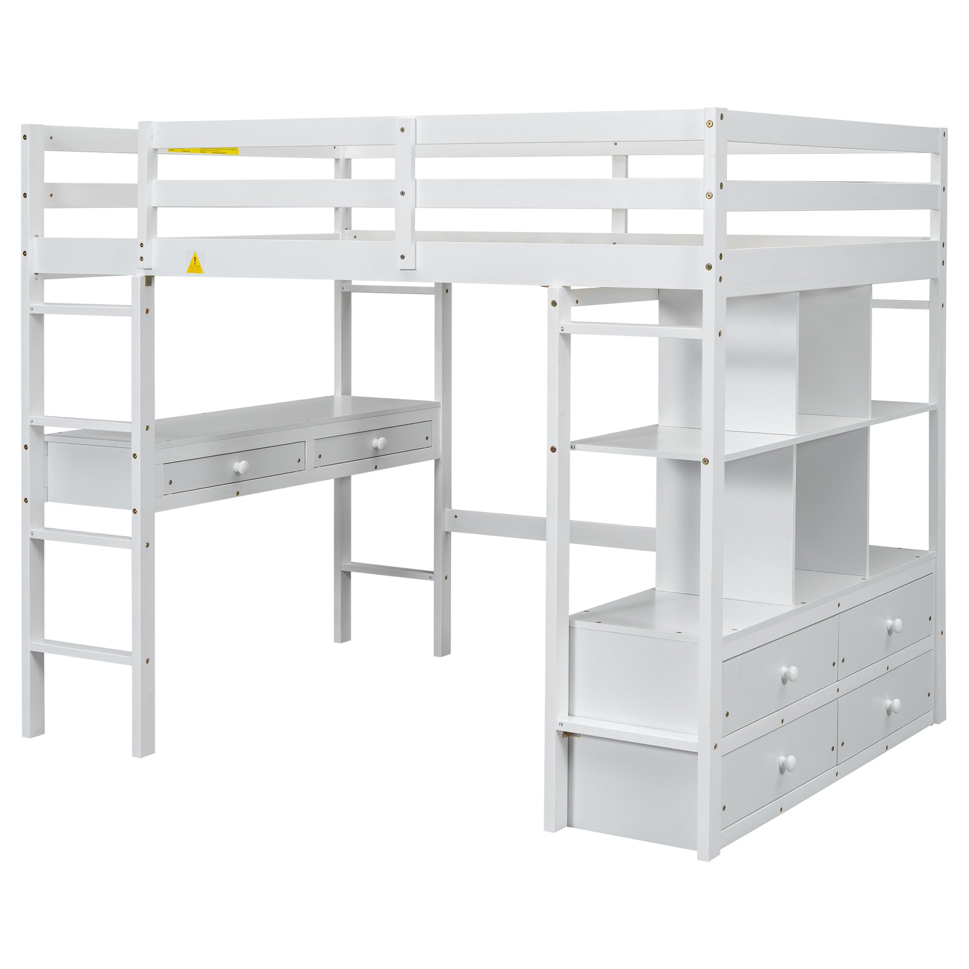 Full Size Loft Bed With Built In Desk With Two Drawers, And Storage Shelves And Drawers,White Old Sku:Gx000320Aak 1 Box Spring Not Required Full White Wood Bedroom Pine