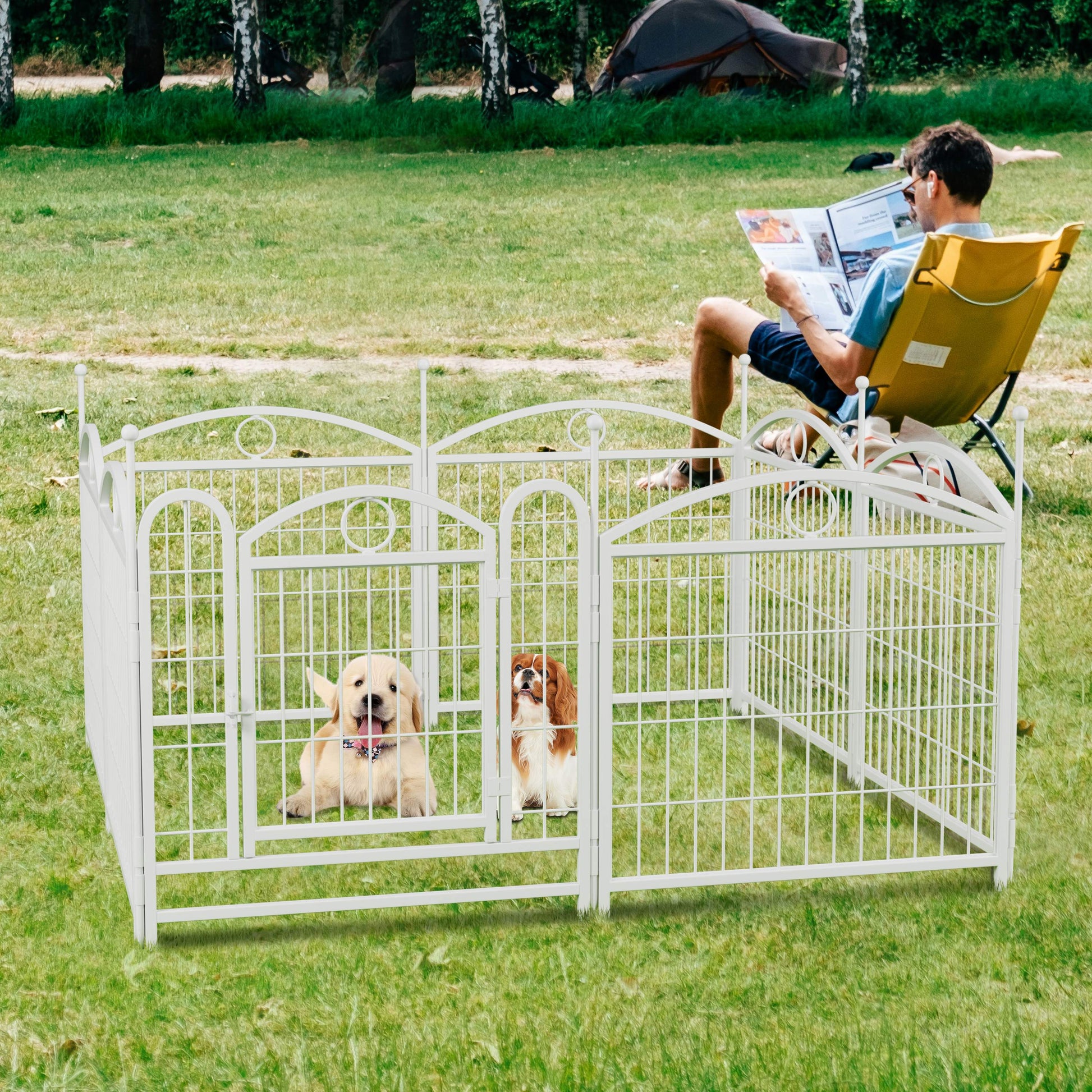 Dog Playpen Indoor 24 Inch 8 Panels Metal Dog Pen Pet Dog Fence Outdoor Exercise Pen With Doors, Heavy Duty Dog Fence Puppy Pen For Large Medium Small Dogs Indoor Outdoor Foldable Pet Exercise Pen