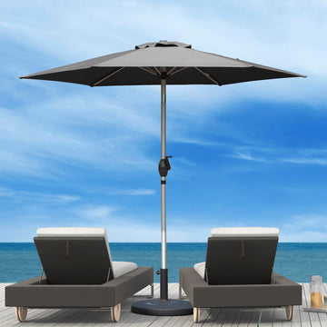 7.5Ft Patio Umbrella, Outdoor Table Umbrella With Push Button Tilt And Crank, Uv Protection Waterproof Market Sun Umbrella With 6 Sturdy Ribs For Garden, Deck, Backyard, Pool Gray Gray Round Uv Resistant Umbrellas Aluminium