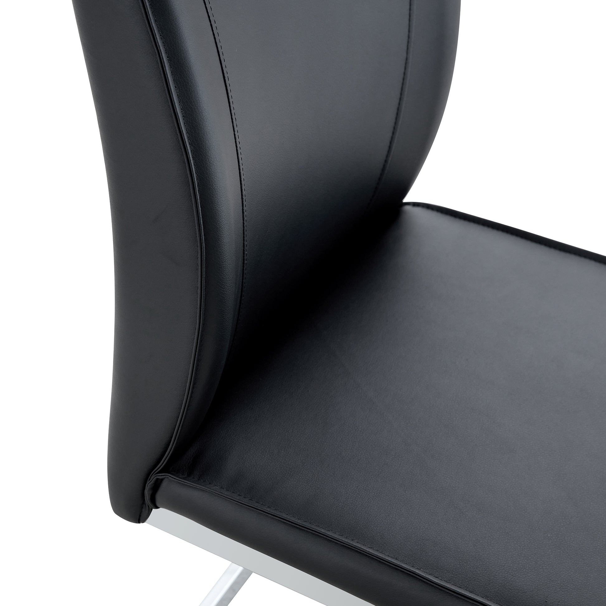 Luxury Simple Arch Chair Set Of 2 Black Pu Material High Resilience Dining Chair With Arched Metal Silver Leg. Black Silver Set Of 2 Metal,Pu