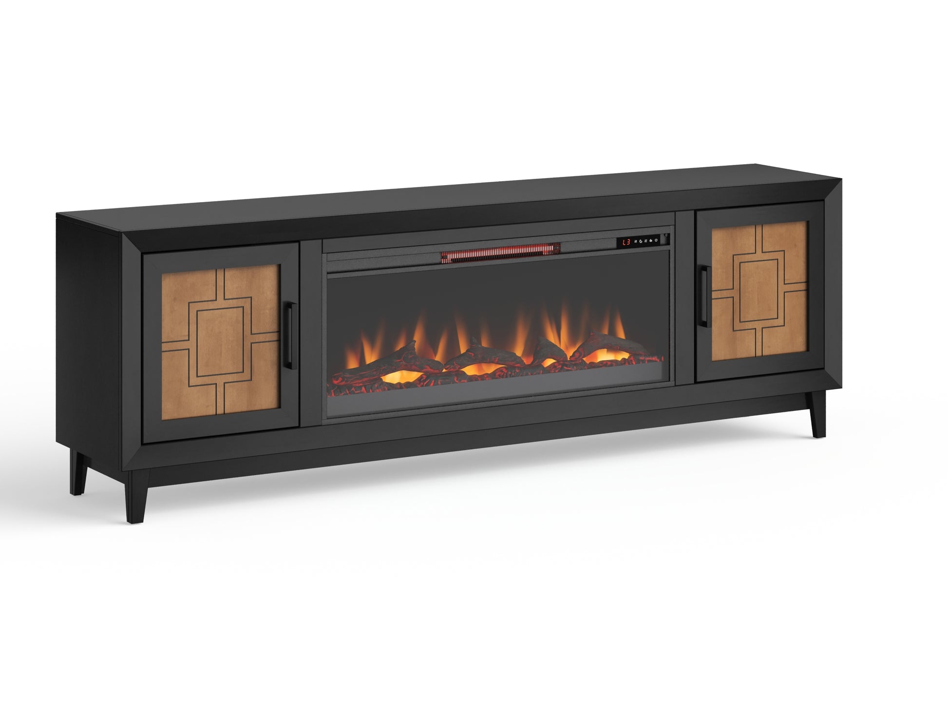 Ventura 86 Inch Fireplace Tv Stand For Tvs Up To 95 Inches, Black And Bourbon Finish Black 90 Inches Or Larger Wood Wood